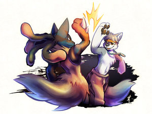 TK & Mega Lucario, another version [commission] by fatdrake