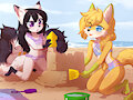 GameFox of the Beach #02 Building a sandcastle with lil sis by RickHol
