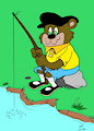 Al Bear fishing on a river bank. (Colorized with the artist's permission) by AlBear